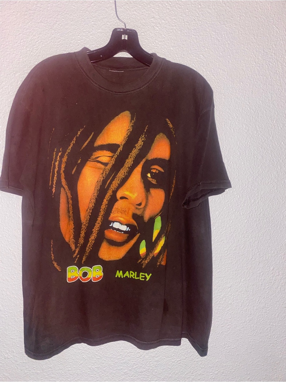 90s Vintage Bob Marley Black Graphic Tee with Orange Portrait